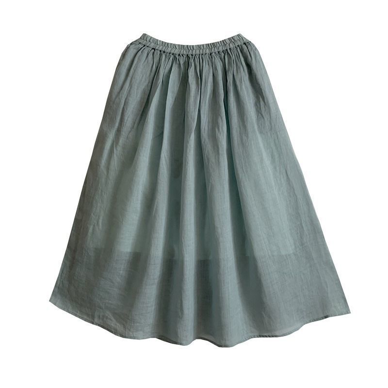 Gonna hanfu donna stile retro media lunghezza cotone lino fluida_voghion.com