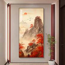 鸿运当头山水画竖版玄关装饰画中式山画靠山招财入户门正对墙挂画