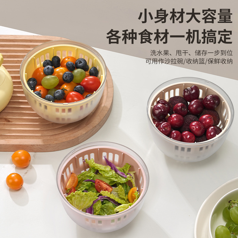 【オリジナル】野菜・果物乾燥機 家庭用水切り機 サラダ用手動水切りバスケット キッチン水切り機|undefined