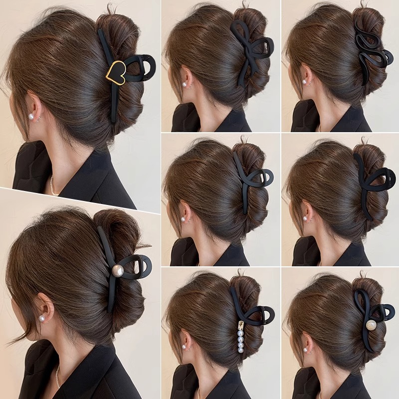 Gran tamaño de tiburón negro temperamento de alto grado agarrar clip de cabello de cabeza de mujer detrás de la cabeza de cabello de cabello de cabello de gran tamaño clip de cabello