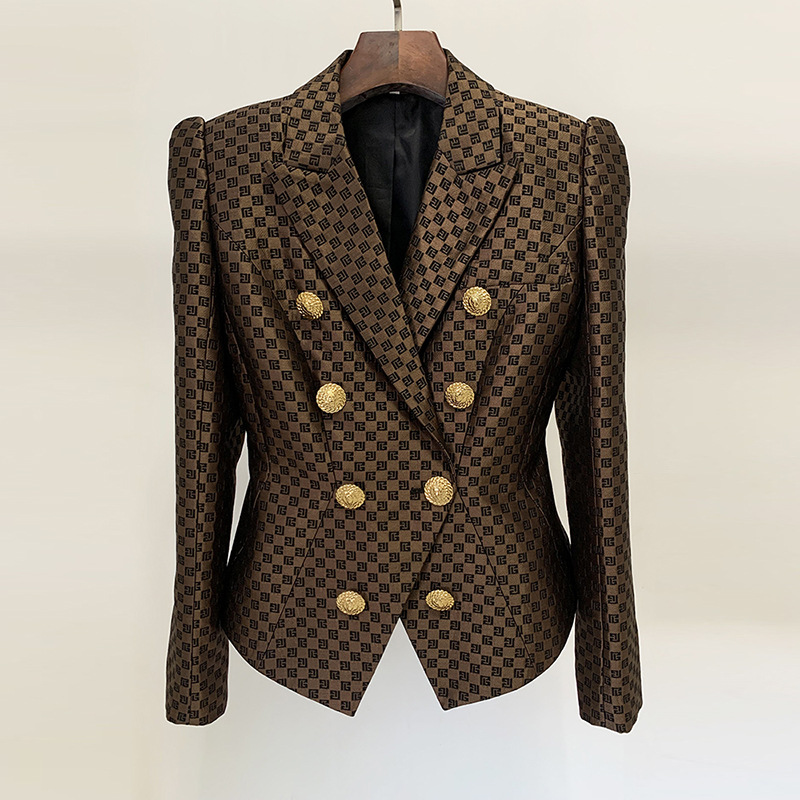 In Stock 2026 Early Spring New European and American Celebrity Fashion Lion Double-Breasted Slim Jacquard Blazer Jacket