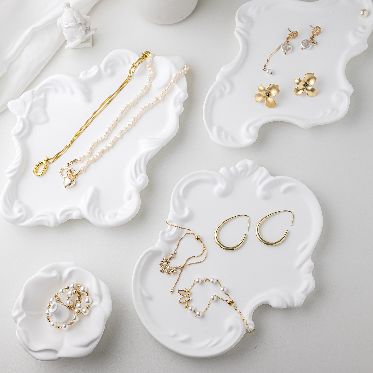 石膏巴洛克首飾展示托盤飾品耳環項鍊陳列裝飾托盤珠寶拍照道具