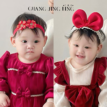 女宝宝弹力发带新年喜庆红色大蝴蝶结发饰婴儿百天周岁宴拍照配饰