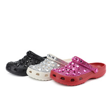 镶钻洞洞鞋半拖精致高雅沙滩拖鞋懒人鞋平底跨境现货一件代发