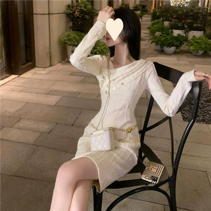 Платье деми-сезонное для подростков, французский стиль Chanel-style, твидовый вид, с длинными рукавами