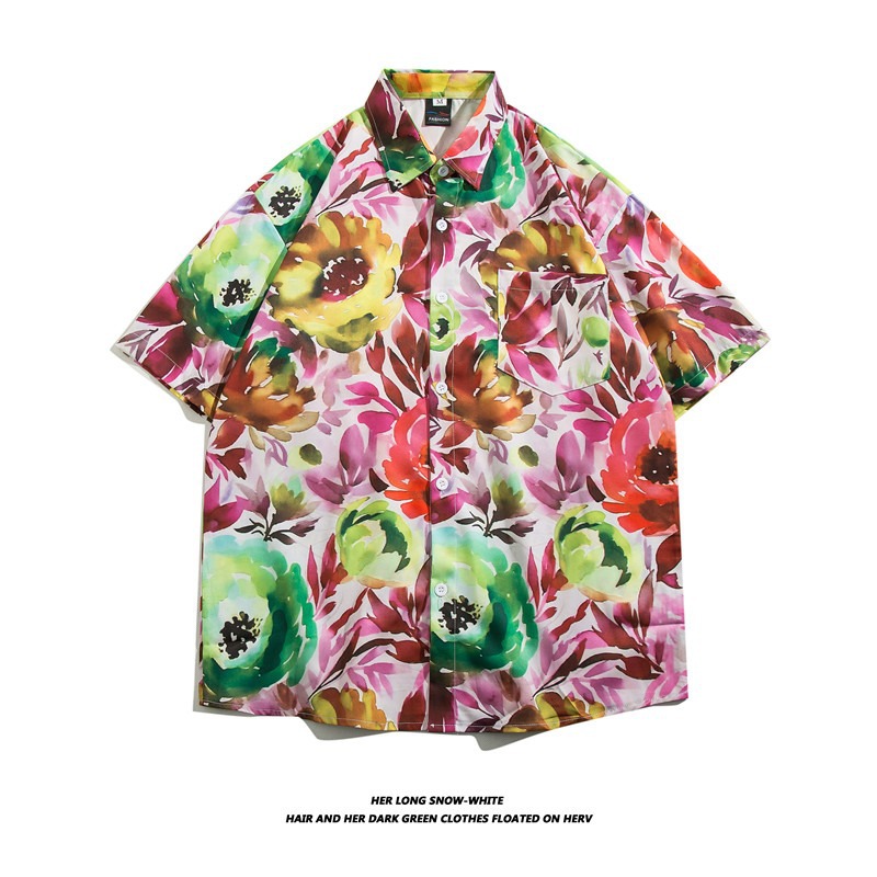 Camisa con botones de solapa suelta de manga larga de todo fósforo de la calle para hombres Venta caliente Flor colorida Impresión digital 3D