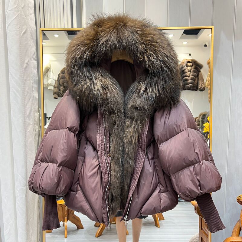 European Style 2026 Winter New Women's Down Jacket with Real Raccoon Fur Collar, Mid-Length, Loose Fit, Thickened, Trendy Coat European Style 2026 Winter New Women's Down Jacket with Real Raccoon Fur Collar, Mid-Length, Loose Fit, Thickened, Trendy Coat