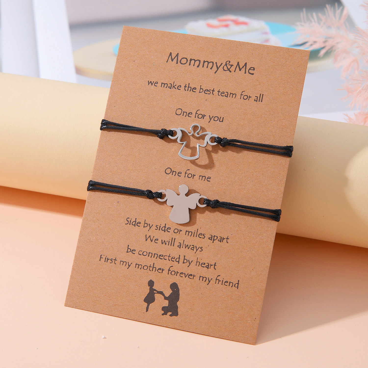 Cross-border Jewelry Temu Hot Mother's Day Hand Rope Creative Stainless Steel Hollow Angel Mother and Daughter Parent-Child Bracelet for Women