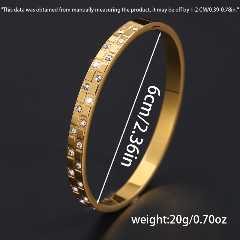 Brazalete de acero de titanio waffle brazalete de diamante de niñas de alto nivel de moda europea y americana transfronteriza no se desvanece brazalete universal