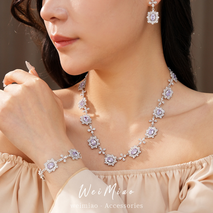 Medieval vintage zircon collar de flores lavanda lujo ligero nicho clavícula retro conjunto de joyas exquisitas