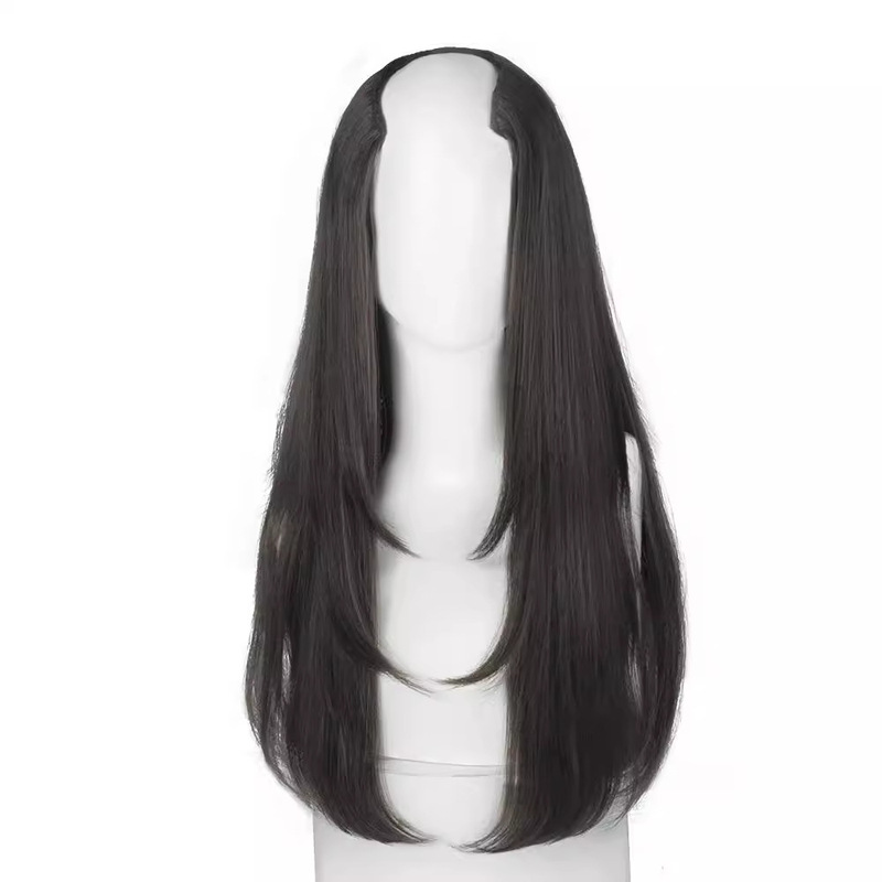 Wig Long Straight Hair One-piece Invisible and Traceless Hair Extending Piece U-shaped Inner Buckle Long Curly Hair Patch Simulation Chemical Fiber Wig