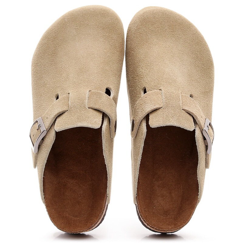 Birkenstocks Shoes Leather Brackets Cork Full-cover Top-layer Cowhide Slip-on Shoes Women's All-match Thick-soled Flat Toe Slippers