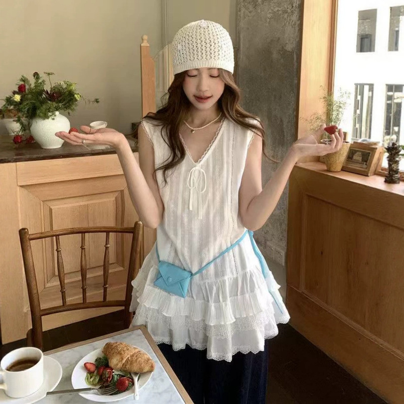 Pure Desire Girl Style Lace Cake Hem Sleeveless Tank Dress Versatile Layered Vest Niche Camisole Top for Women Summer Pure Desire Girl Style Lace Cake Hem Sleeveless Tank Dress Versatile Layered Vest Niche Camisole Top for Women Summer