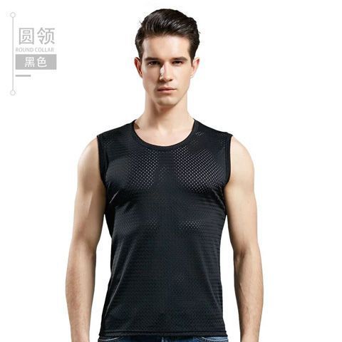 Chaleco de malla hombre deportivo ventilado hueco hielo rápido de verano camiseta sin mangas hombro amplio fábrica delgada comercio exterior al por mayor