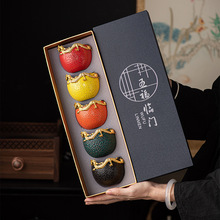 紫砂镶金龙蛋杯主人杯粗陶茶杯功夫茶具品茗杯大容量礼盒装单杯子