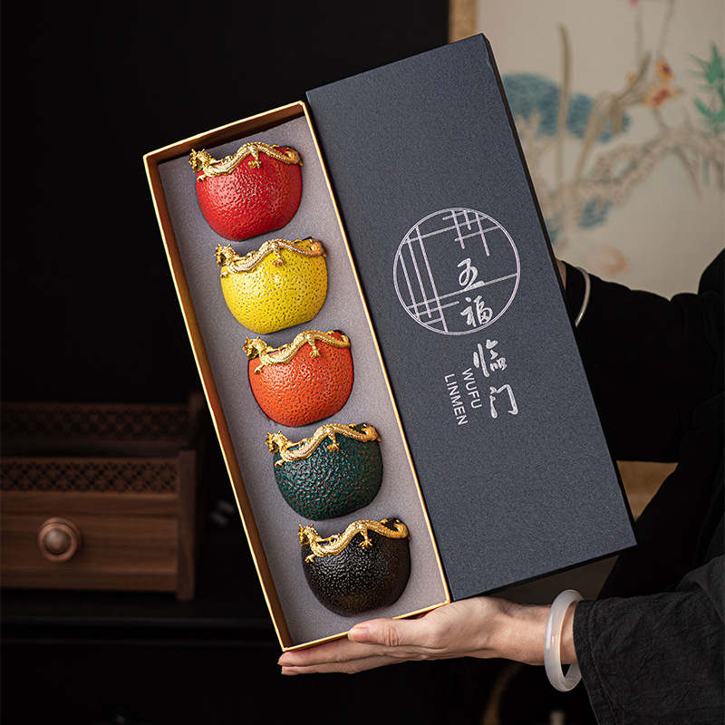 紫砂镶金龙蛋杯主人杯粗陶茶杯功夫茶具品茗杯大容量礼盒装单杯子