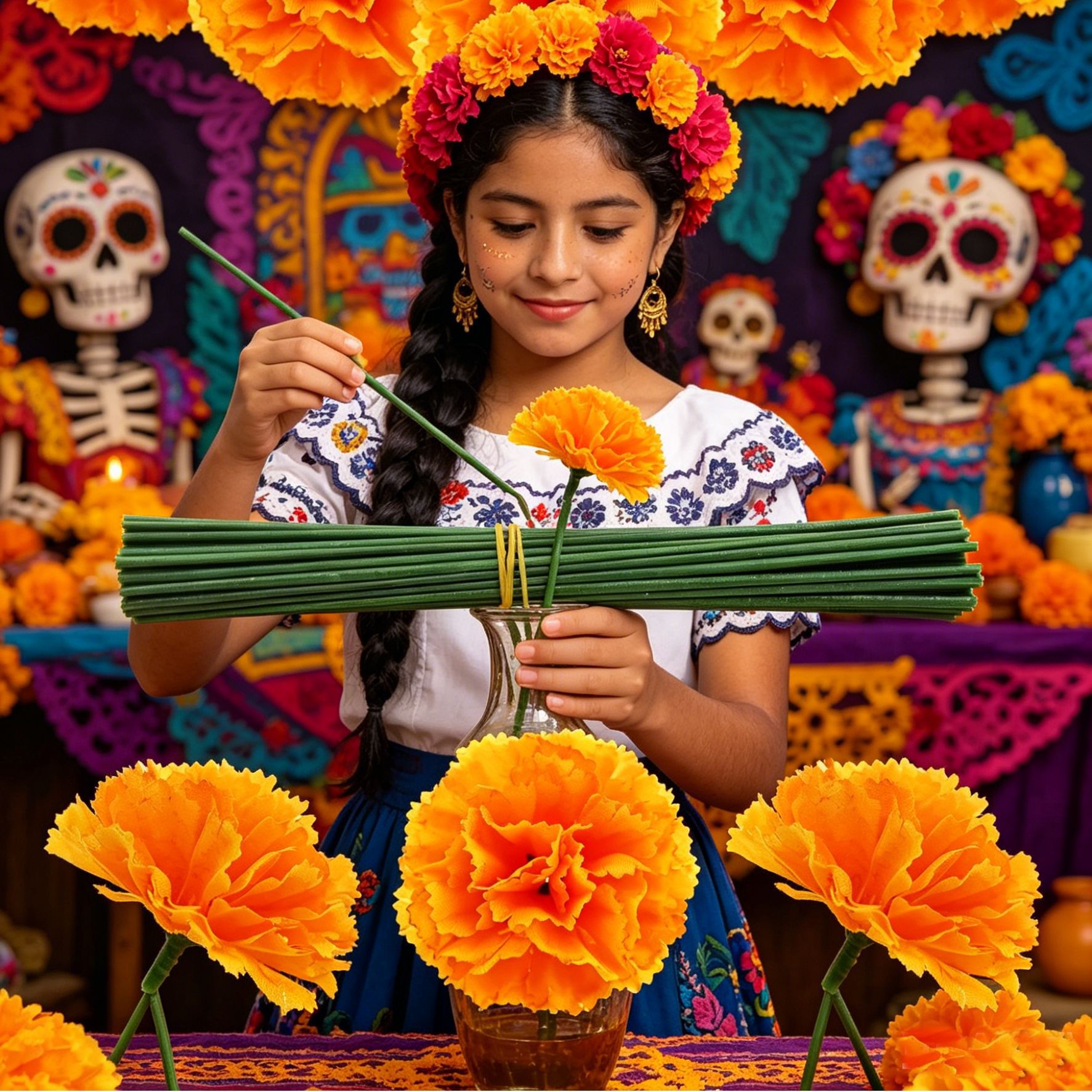 Decoración de Halloween de calendula mexicana de día de muertos guirlandas accesorios claveles guirlandas DIY props de Halloween