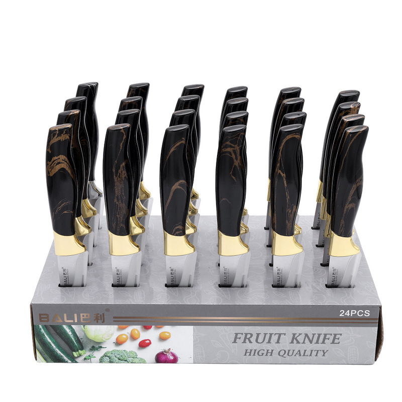 Cuchillo de acero inoxidable cuchillo de regalo cuchillo de madera de venta transfronteriza cuchillo de caja de exhibición cuchillo de fruta afilada