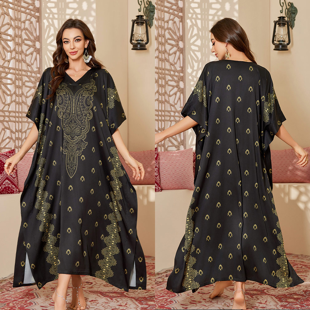 Yaoting satén transfronterizo de Chiffon de Oriente Medio talla grande pijama impresa primavera y verano túnica de dormir DP3393