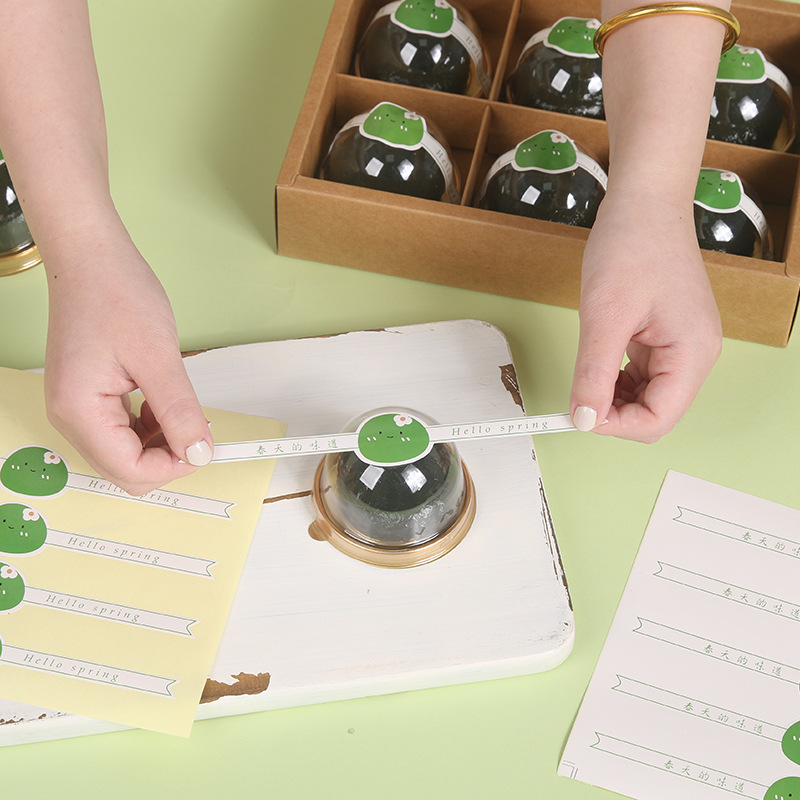 Venta directa bola verde caja de embalaje pegatinas decorativas Qingming sello sellado pegatinas etiqueta larga autoadhesiva película de color redondo