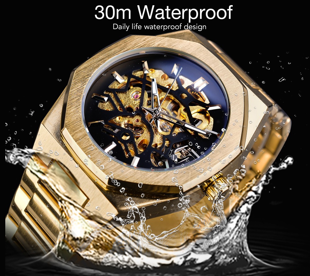 Automatic Mechanical Watch For Men Waterproof Skeleton Steel_voghion.com