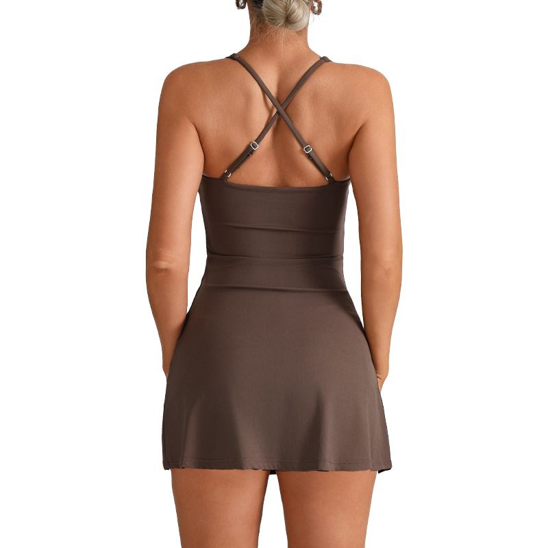 Ejercicio de yoga, falda de fitness para mujer con almohadilla para el pecho, alta elasticidad, secado rápido, envolver el pecho, a prueba de golpes, hermosa espalda, falda de tenis antiiluminación, falda de una pieza