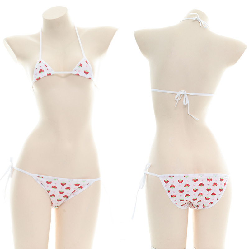 Mini Ultra Small Lace-Up Strawberry Bikini Three-Point Milk Leakage Low Waist Set Split Underwear Wholesale S0315