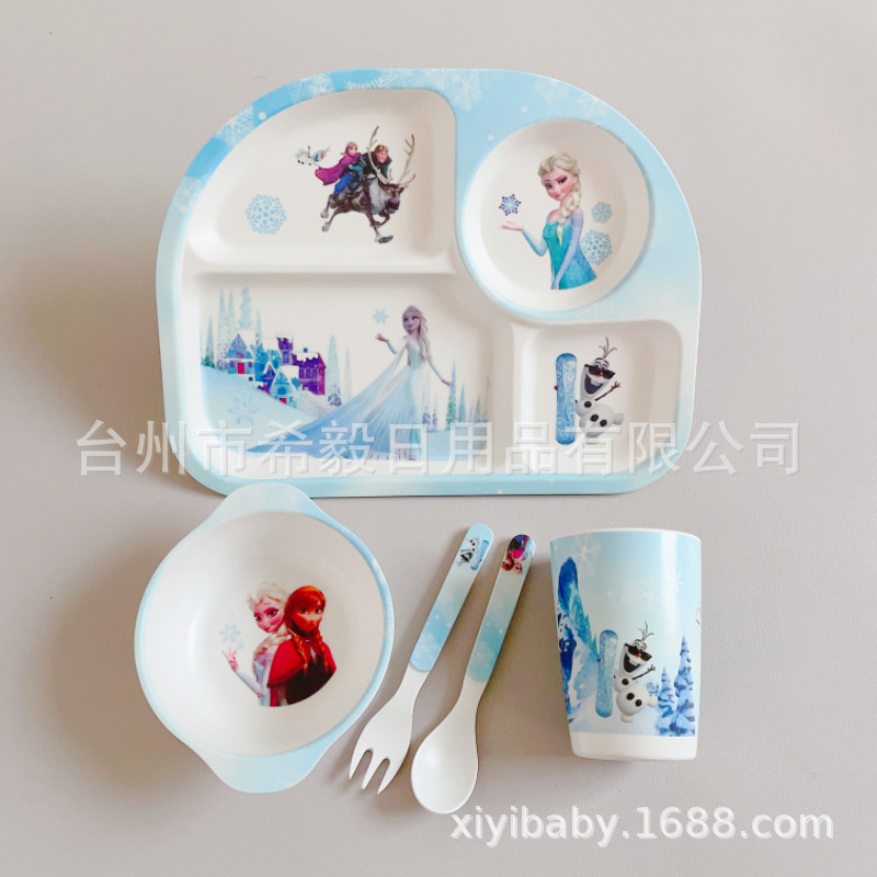 Juego de vajilla infantil creativo de fibra de bambú, juego de cinco piezas con plato dividido para alimentos complementarios, tazón de dibujos animados para bebés de jardín de infantes, venta al por mayor. image 65