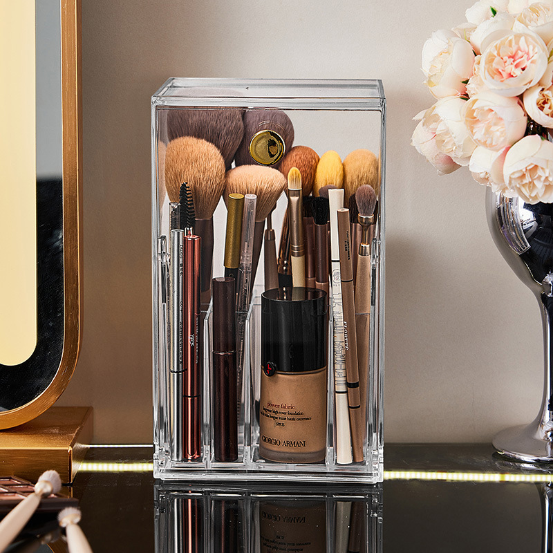 Organizador de escritorio para cosméticos estante para lápiz labial caja grande a prueba de polvo para brochas y maquillaje