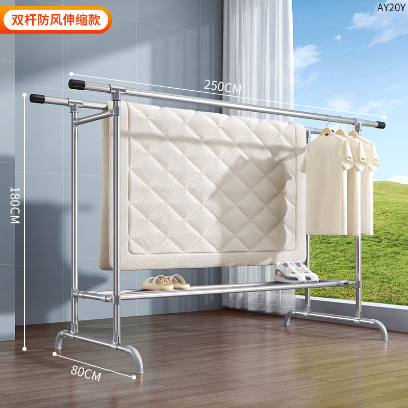 Tendedero de Piso de Doble Barra de Hierro Plegable para Balcón y Dormitorio image 23
