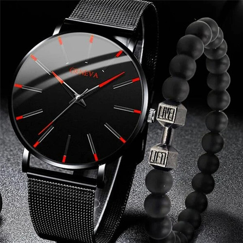Cross-border best-selling item Men's watch Business watch Ultra-thin mesh band High-end quartz watch bracelet set