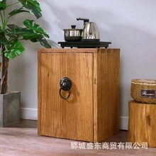 中式老榆木茶水柜禅意靠墙实木餐边柜储物柜可移动风化纹理烧水柜