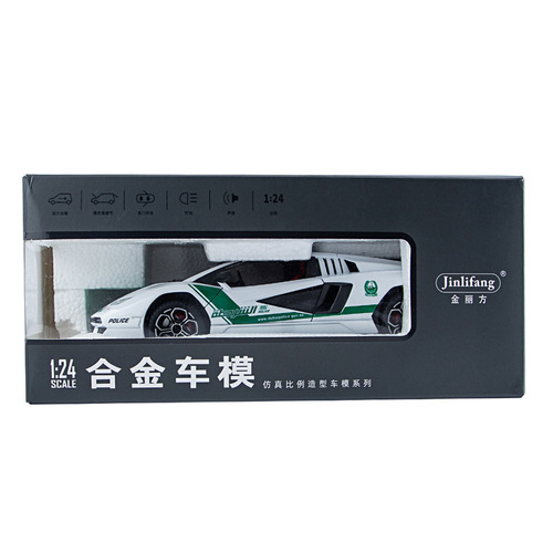 [Boxed] 1:24 Lamborghini 800 Police Car Contach Alloy Sound and Light Rebound Door Car Model Children's Toy