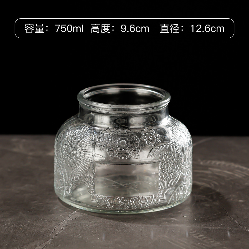 Hogar vintage Begonia flor realzada snack caramelo almacenamiento tarro bambú cubierta americana cocina transparente vidrio sellado frasco