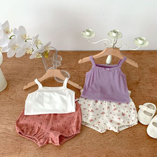 new baby girl summer camisole suit baby girl summer dress Korean style floral shorts two-piece set