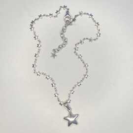 手工制作星星项链女小众设计镂空五角星骨头双层独特个性锁骨链