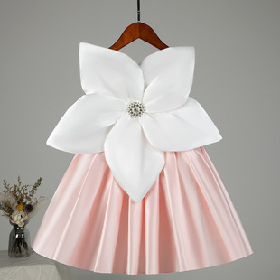 Children's Dress Princess Dress Flower Girl's Wedding Dress Pink Cross-border Foreign Trade One-year Birthday Princess Dress Summer