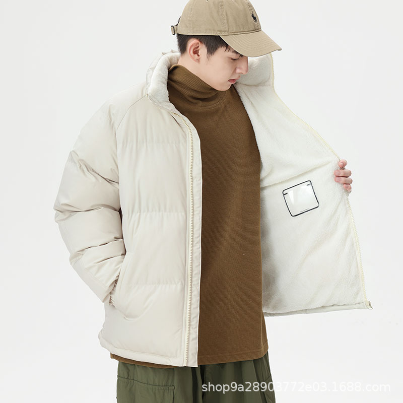 Fleece-lined thick cotton coat for men, winter down cotton jacket, youth Korean-style puffer jacket, men's cotton coat, trendy