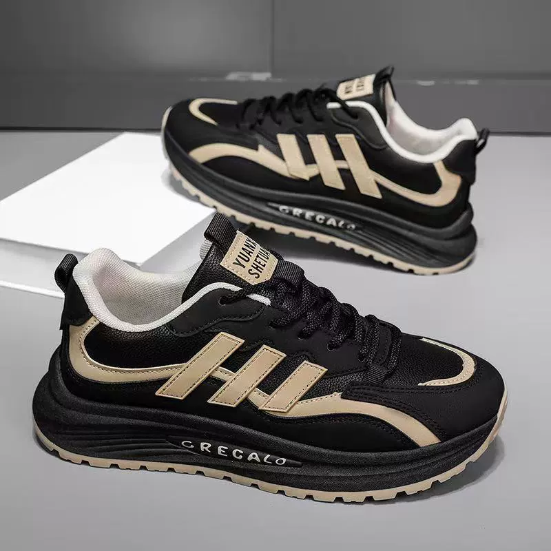 Мужская обувь, новинка 2024, весенняя кожаная спортивная повседневная обувь, туфли для папы на толстой подошве с дышащей сеткой