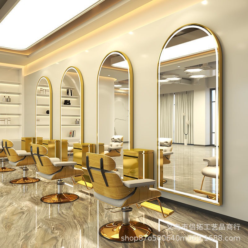 Espejo de peluquería en línea salón de peluquería espejo especial de peluquería unilateral colgado de pared pantalla táctil con lámpara de mesa de espejo de peluquería image 10
