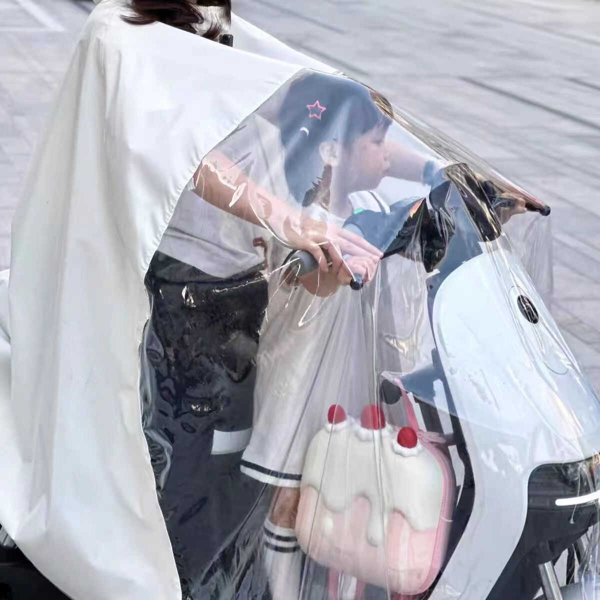 더블 비옷 전기 차량 인간-성인 안티 폭풍우 3 인 크림 바람 증가 두껍게 젖지 않는 비오는 날 유물