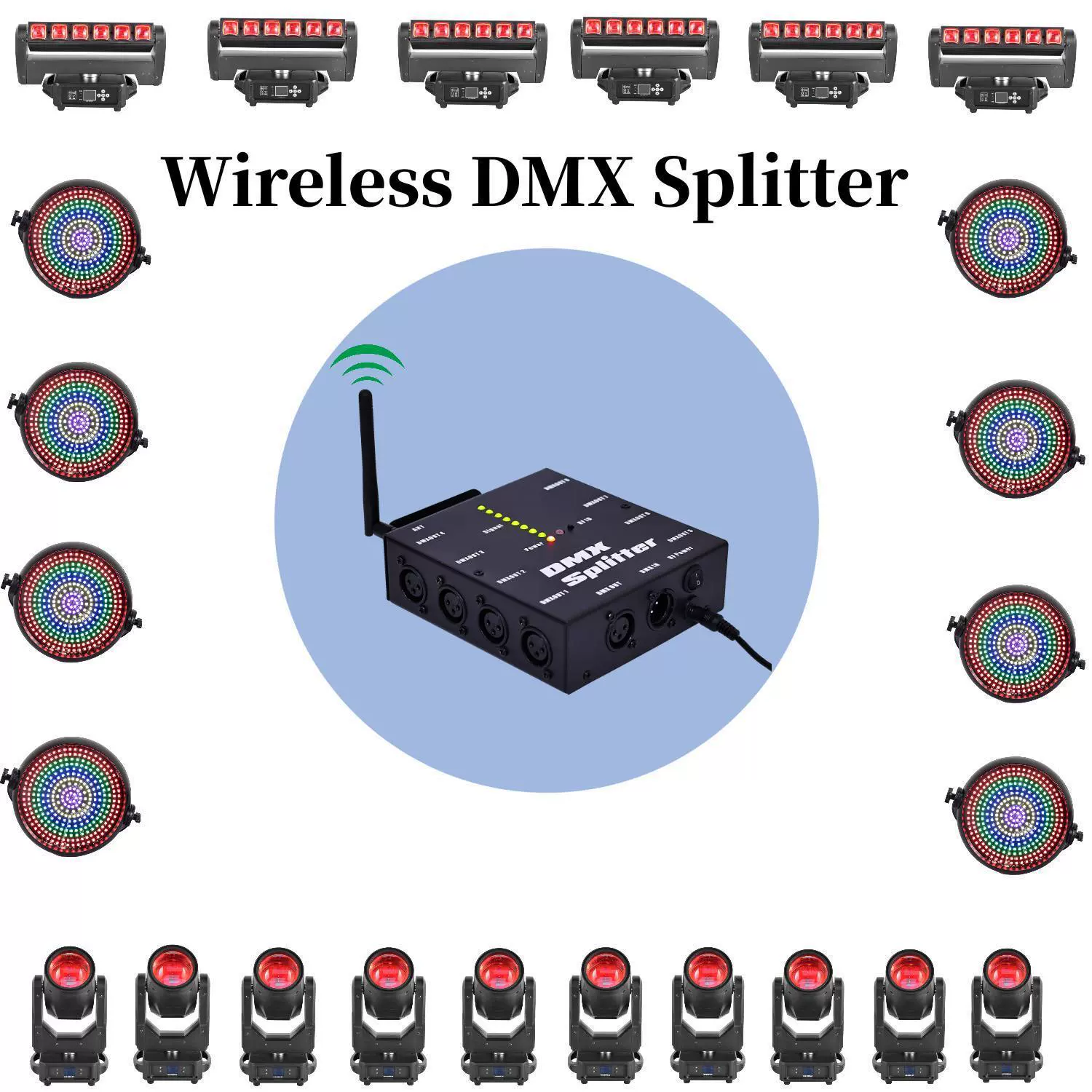 Популярный 8-канальный беспроводной DMX512 сплиттер, контроллер DMX для сцены, усилитель сигнала