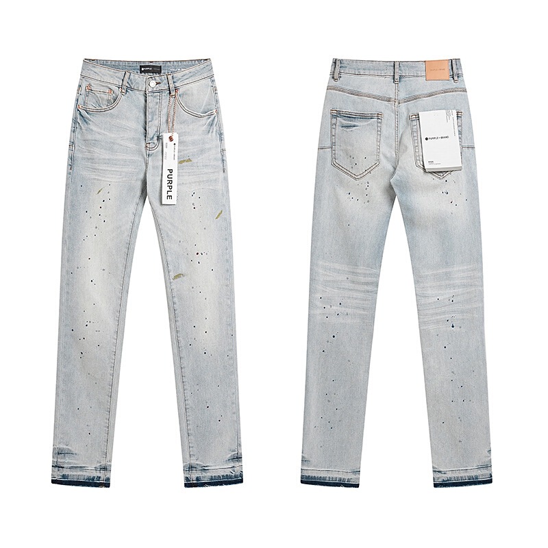 Ksubi トレンディなパープル新 AM スプラッシュインクプリントハイストリートレトロリッピングカジュアルメンズとレディーススリムジーンズ|undefined