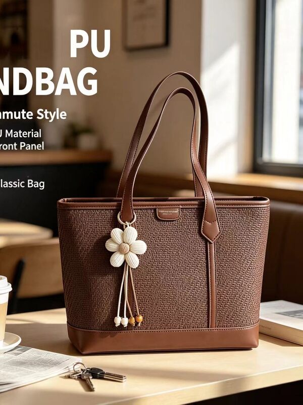 Túi tote nữ cỡ lớn phối màu , túi đeo vai kẹp nách đựng nhiều đồ — Kaki không có mặt dây chuyền, Màu cà phê Không có mặt dây chuyền, Màu nâu vàng không có mặt dây chuyền, Trắng không có mặt dây chuyền
