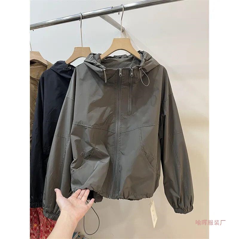 Outdoor Casual Workwear Jacket 2026 Model Korean Style Solid Color Hooded Long-Sleeve Coat Loose Trendy Cool Jacket Gray