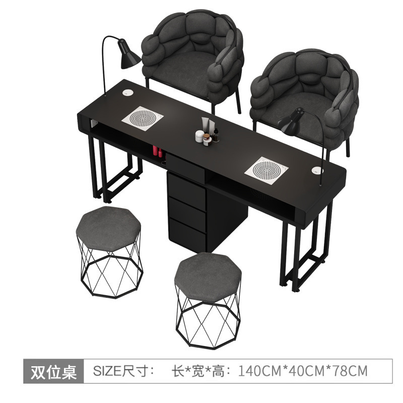 美甲桌椅套装简约经济型单双人轻奢多功能奶油风大理石网红美甲台|undefined