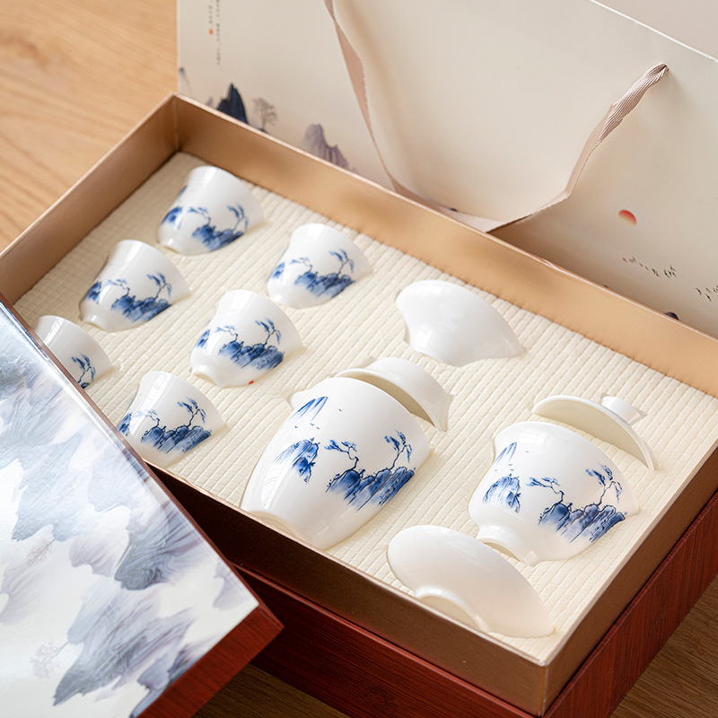 Lamborghini Jade Tea Set Home High-End Office Minimalist Chinese Ceramic Gongfu Teapot Tea Cup Gift Box Complete Set