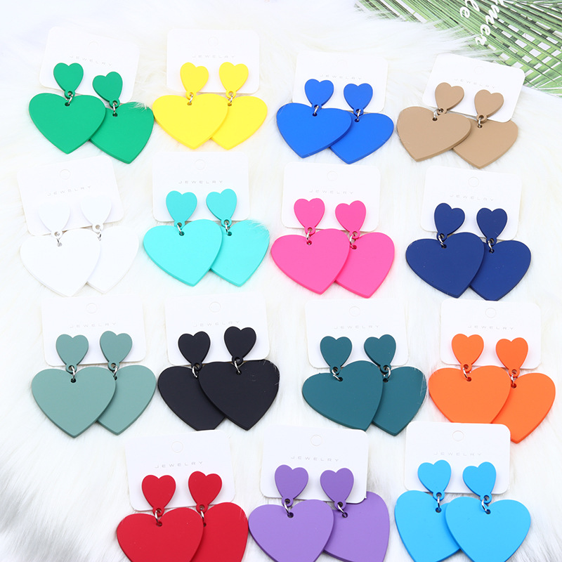 Drop Earrings Classification 1 Pair Quantity Daily Occasion Acrylic Material 1 Pair Simple Style Heart Shape Stoving Varnish Arylic Drop Earrings