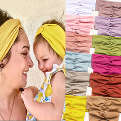 European and American summer new parent-child solid color cross-striped headband, soft and comfortable knotted headband and hair accessories two-piece set