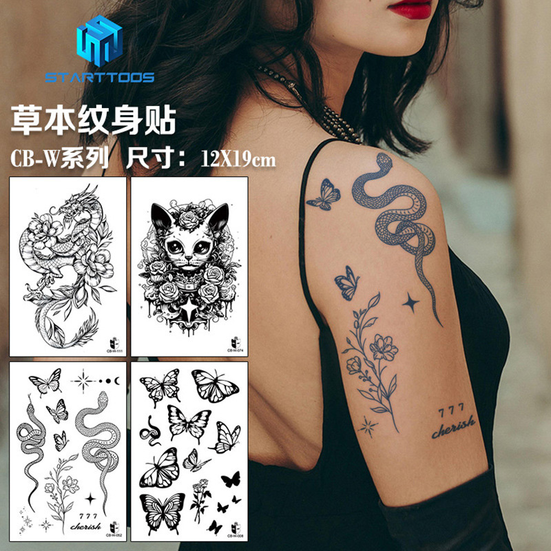 New Herbal Juice Cross-Border Foreign Trade Tattoo Stickers Semi-Permanent Tattoo Stickers Simulation Anti-Sweat Tattoo Stickers